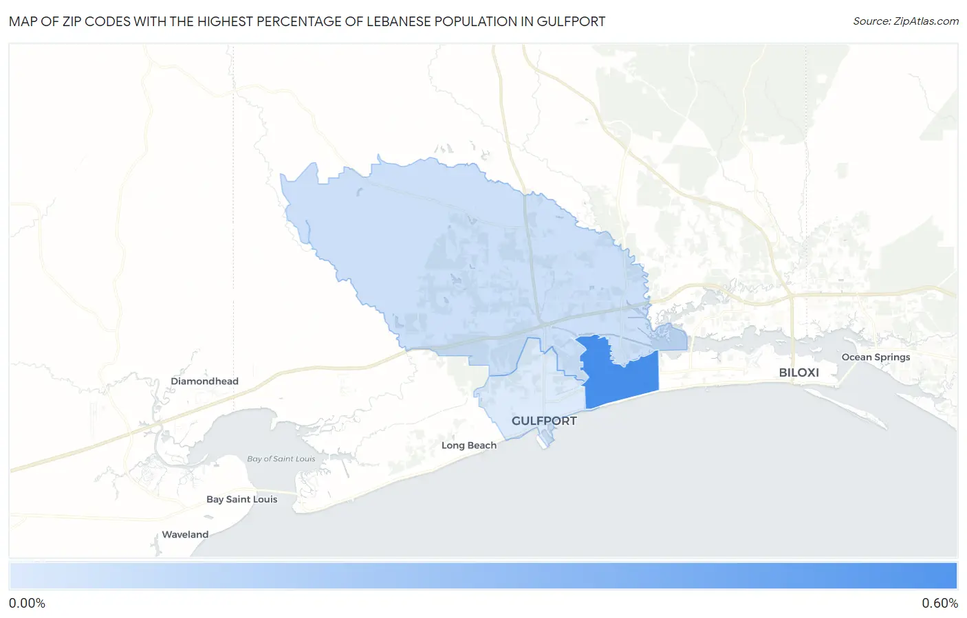 Zip Codes with the Highest Percentage of Lebanese Population in Gulfport Map
