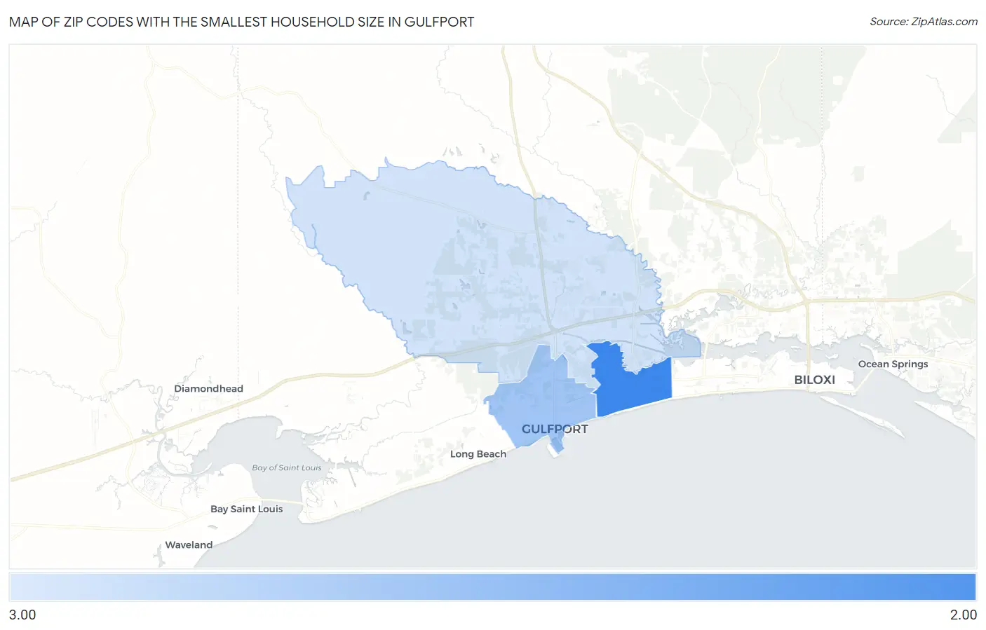Zip Codes with the Smallest Household Size in Gulfport Map