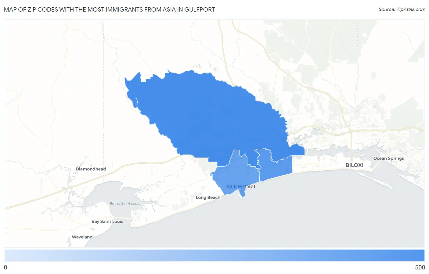 Zip Codes with the Most Immigrants from Asia in Gulfport Map