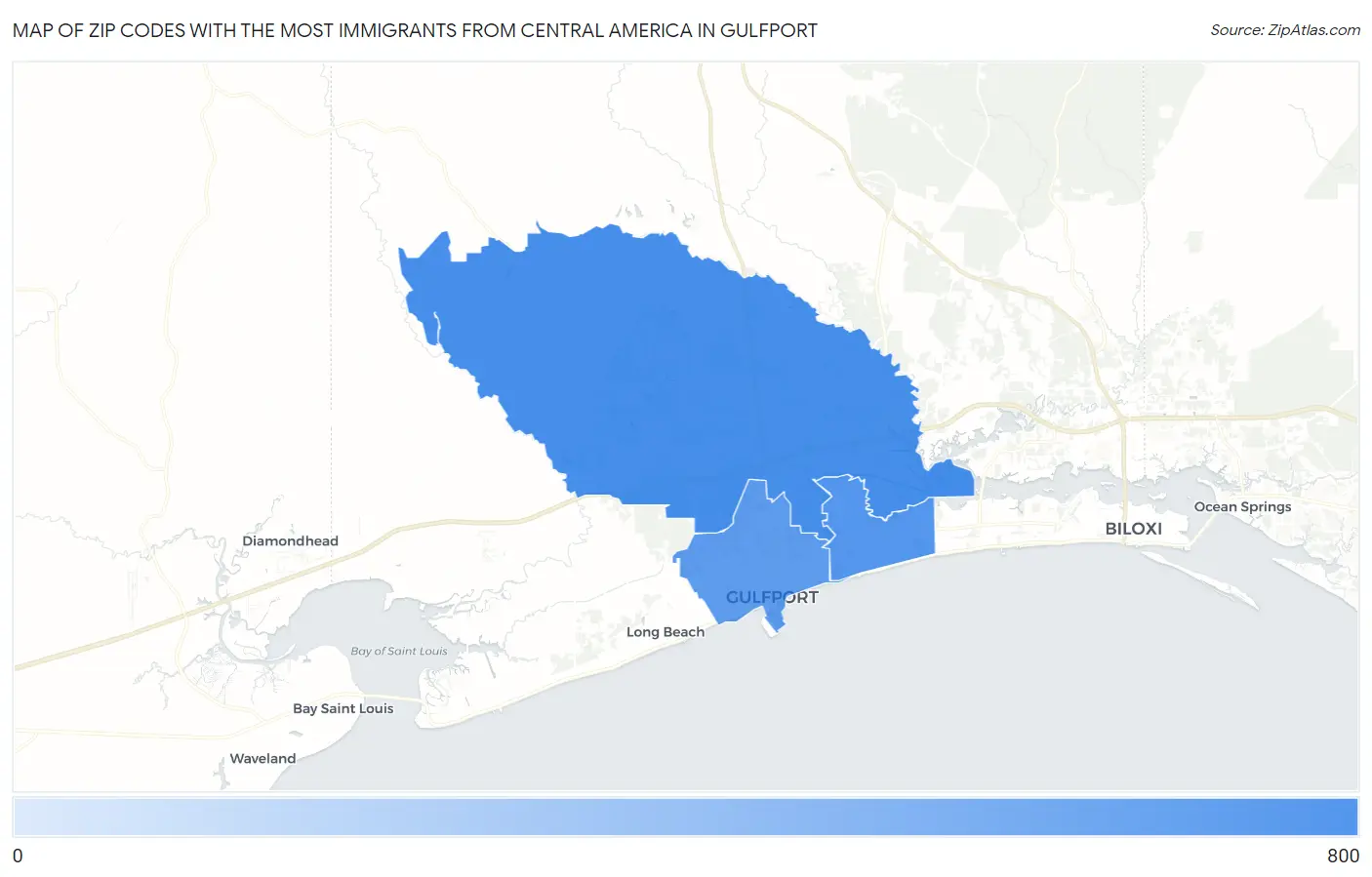 Zip Codes with the Most Immigrants from Central America in Gulfport Map