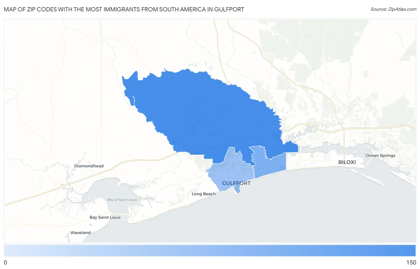 Zip Codes with the Most Immigrants from South America in Gulfport Map
