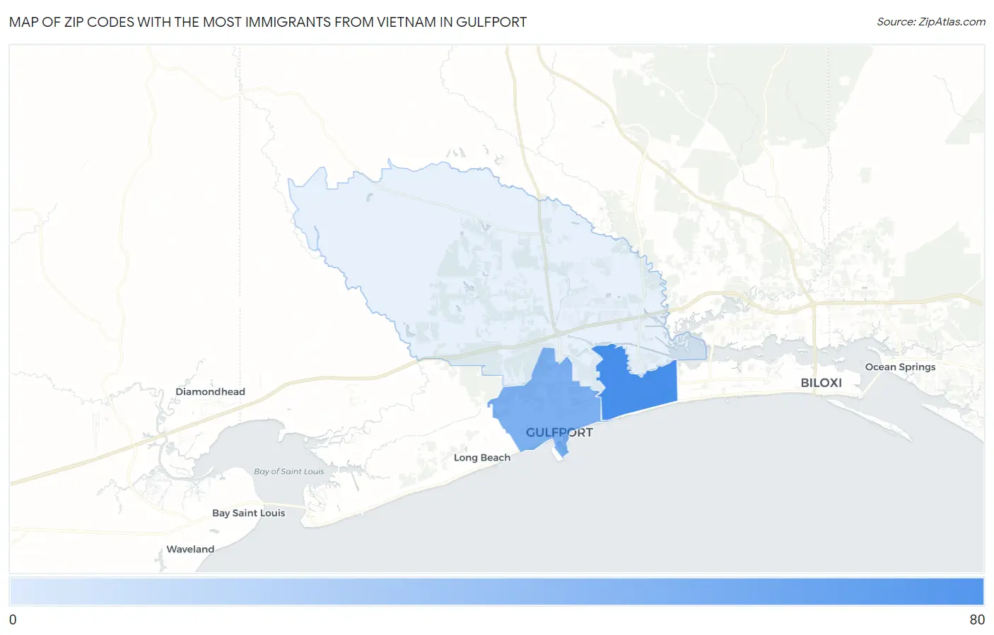 Zip Codes with the Most Immigrants from Vietnam in Gulfport Map