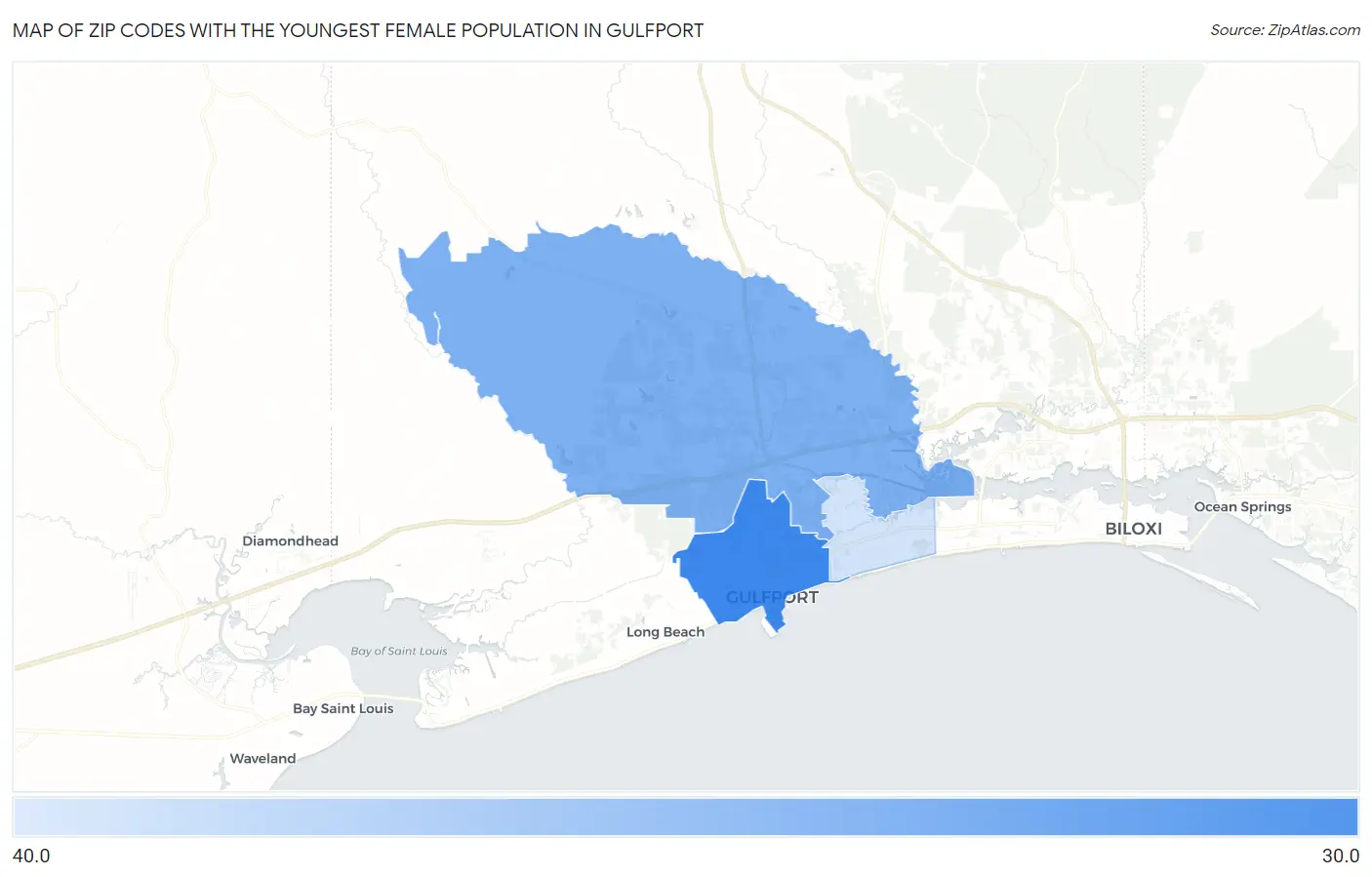 Zip Codes with the Youngest Female Population in Gulfport Map