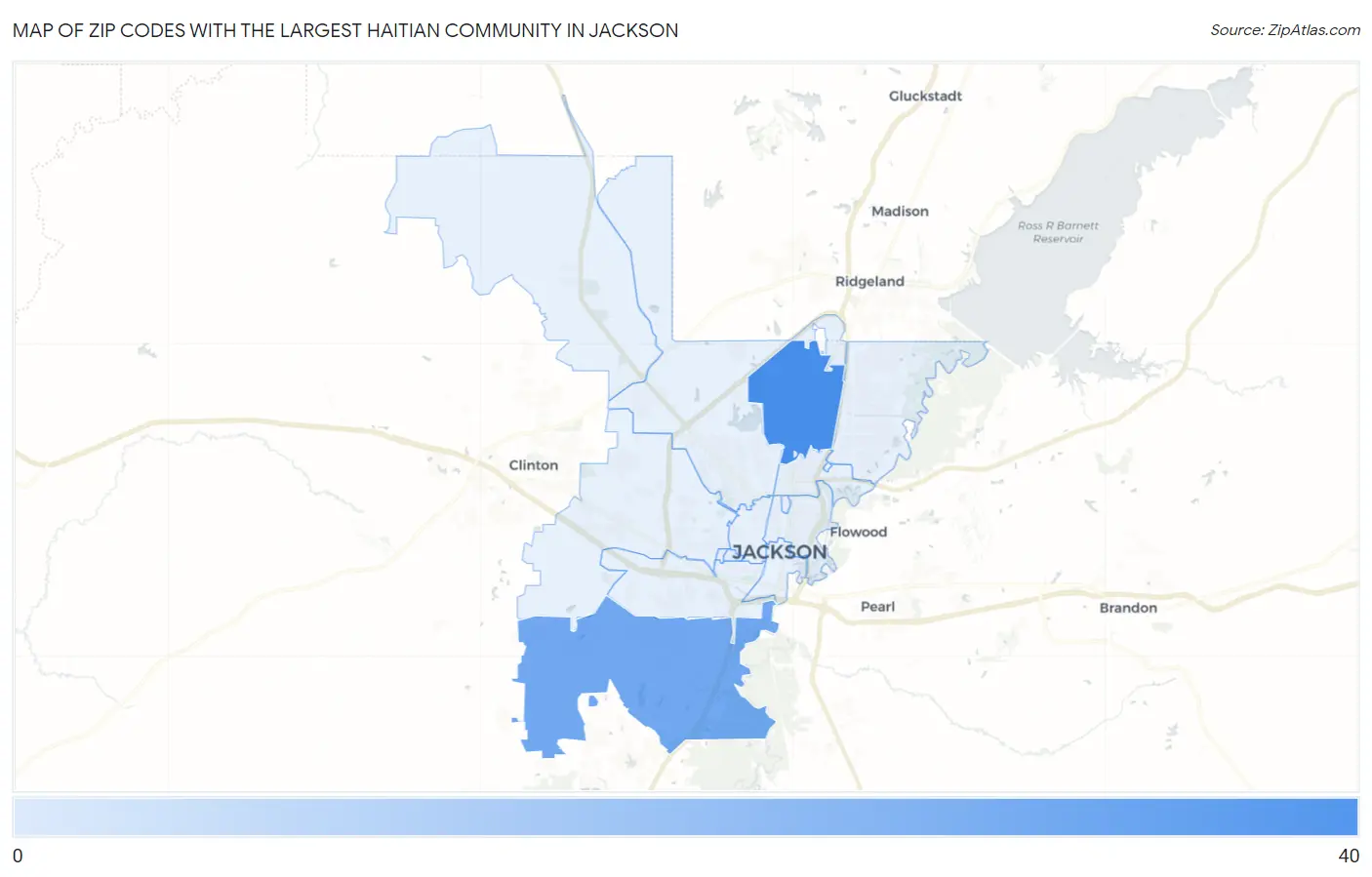 Zip Codes with the Largest Haitian Community in Jackson Map