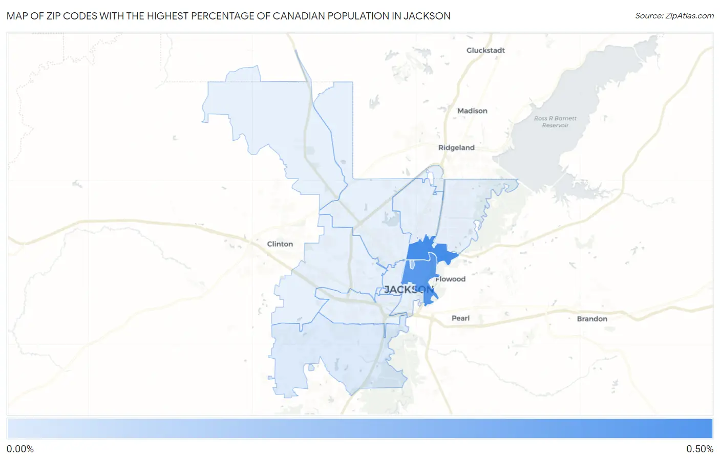 Zip Codes with the Highest Percentage of Canadian Population in Jackson Map