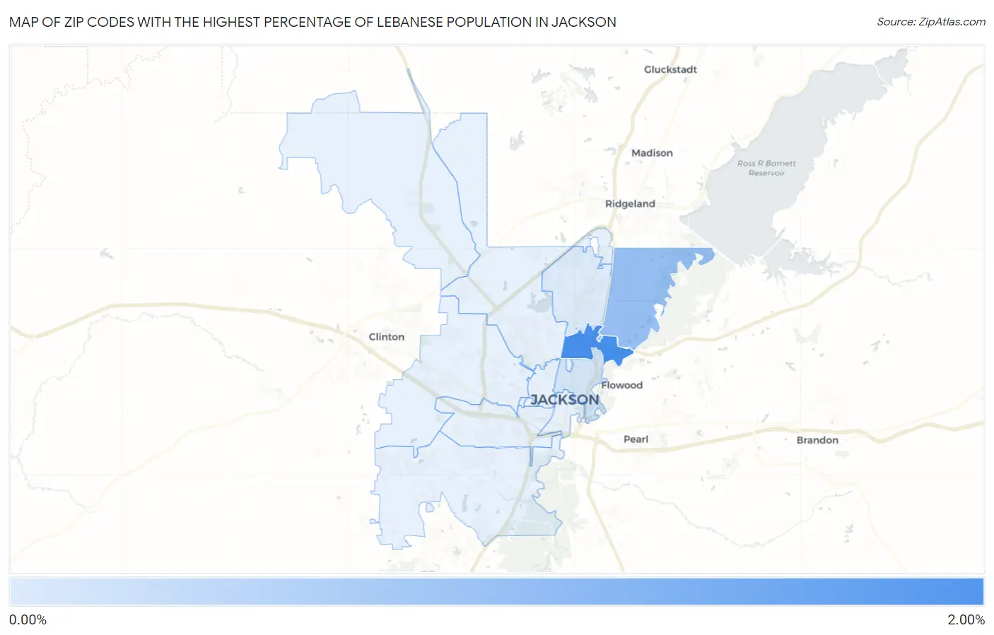 Zip Codes with the Highest Percentage of Lebanese Population in Jackson Map