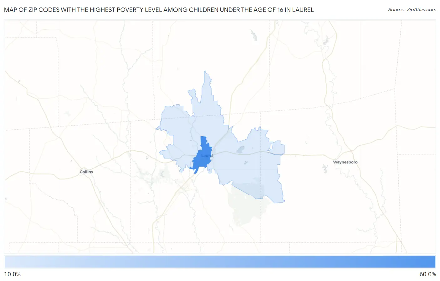 Zip Codes with the Highest Poverty Level Among Children Under the Age of 16 in Laurel Map