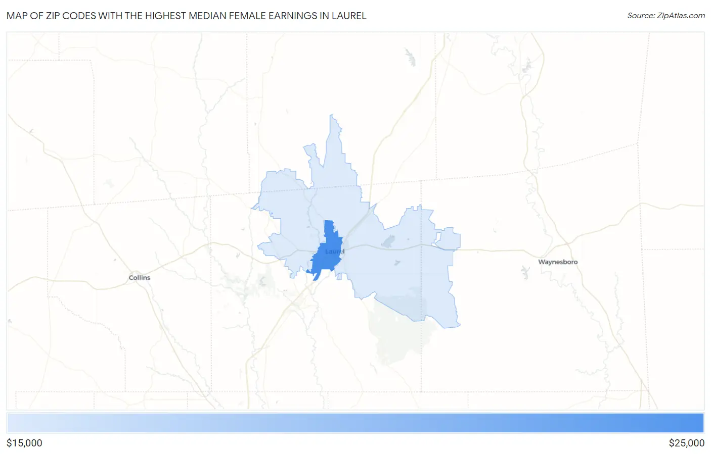 Zip Codes with the Highest Median Female Earnings in Laurel Map