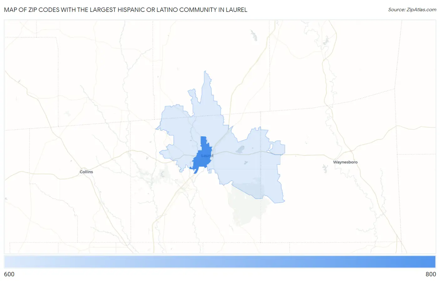 Zip Codes with the Largest Hispanic or Latino Community in Laurel Map