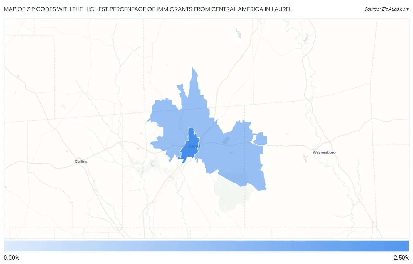 Zip Codes with the Highest Percentage of Immigrants from Central America in Laurel Map