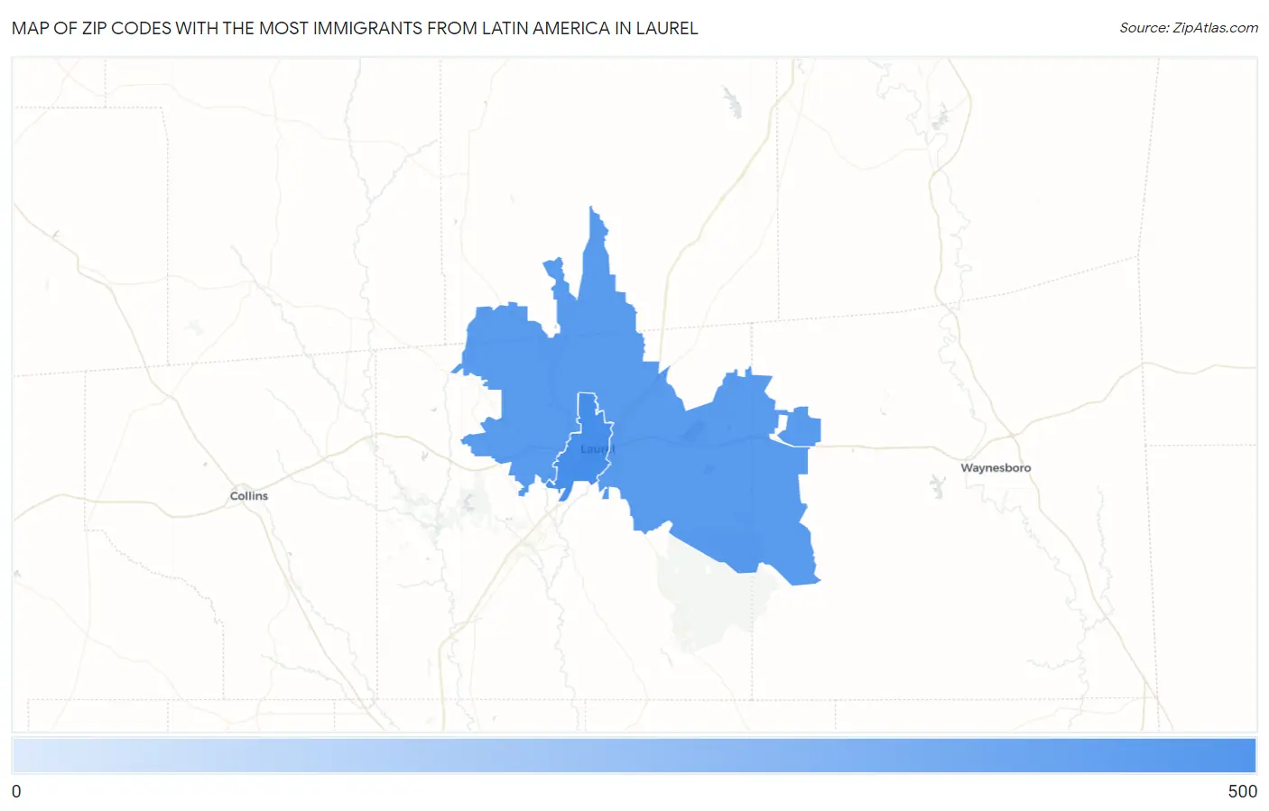 Zip Codes with the Most Immigrants from Latin America in Laurel Map