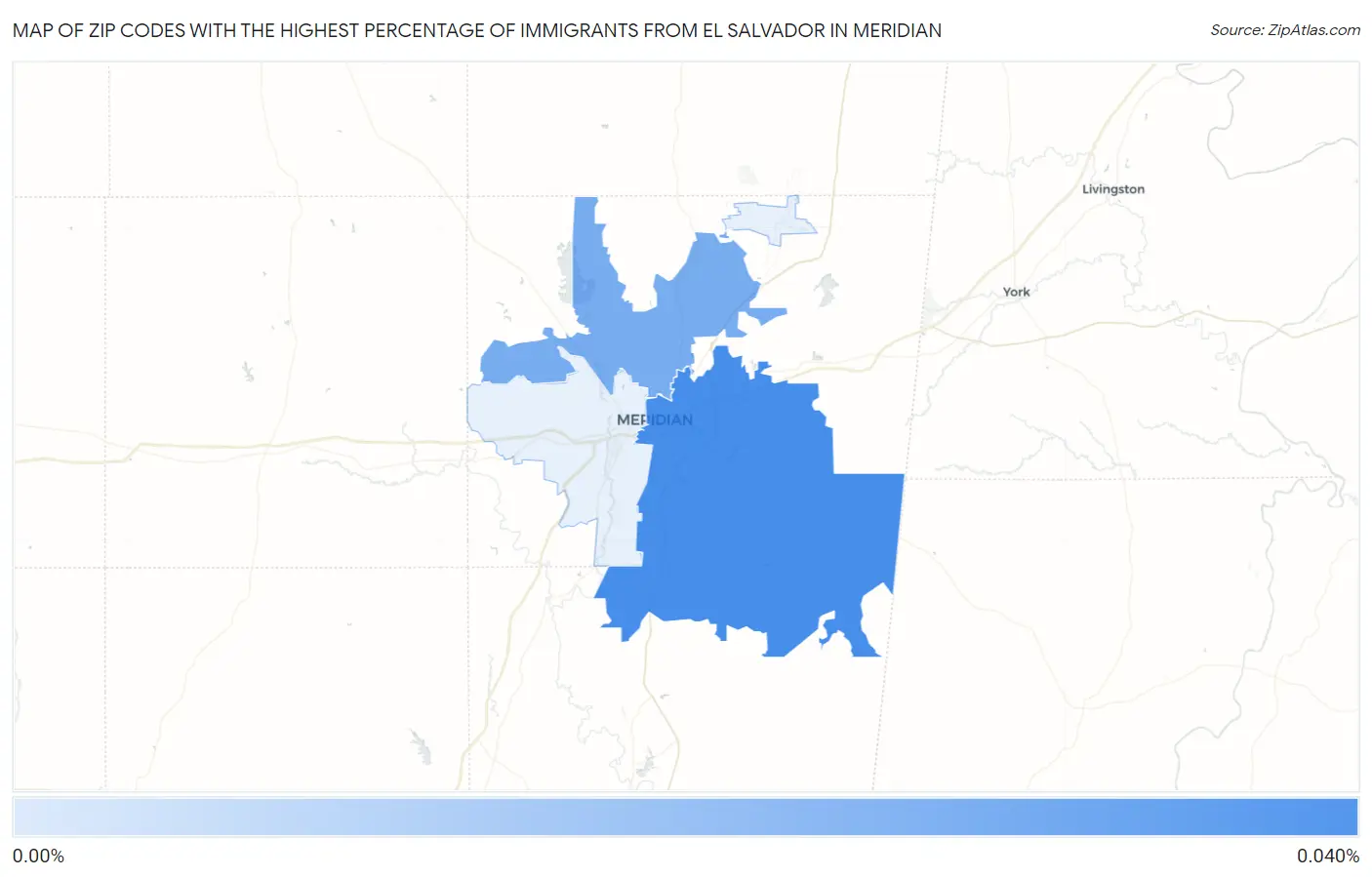Zip Codes with the Highest Percentage of Immigrants from El Salvador in Meridian Map