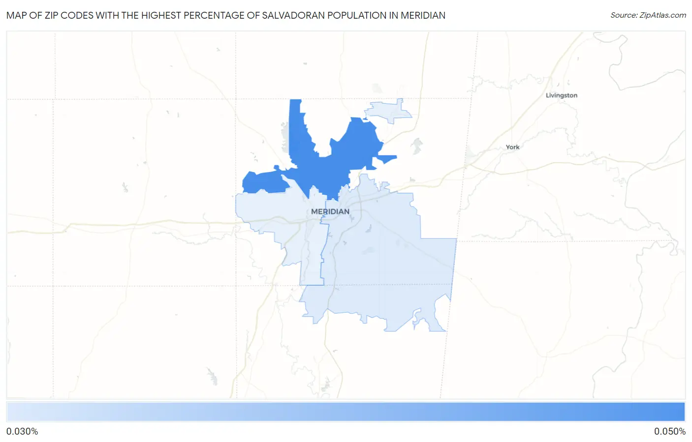 Zip Codes with the Highest Percentage of Salvadoran Population in Meridian Map