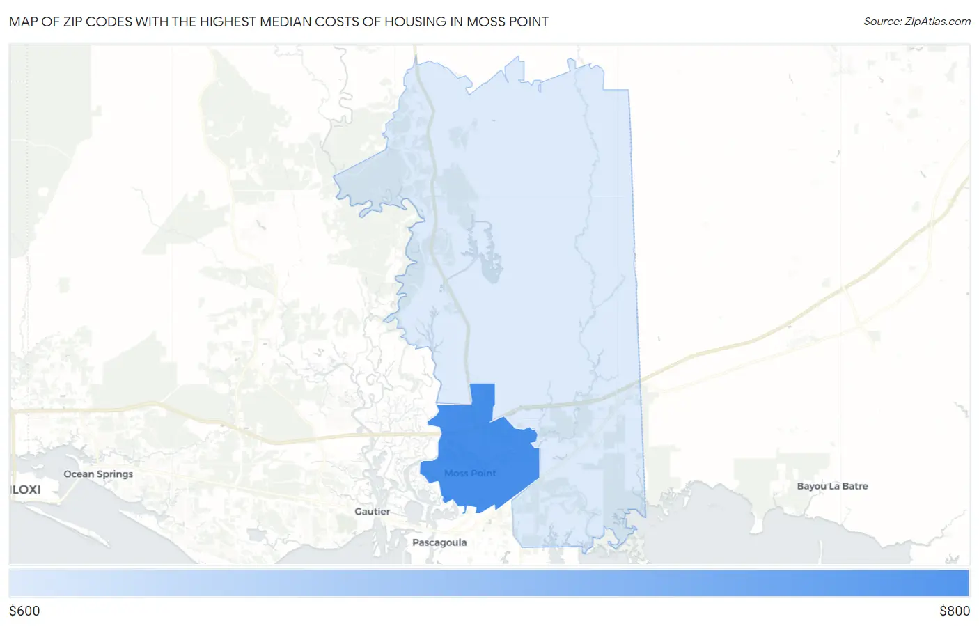 Zip Codes with the Highest Median Costs of Housing in Moss Point Map