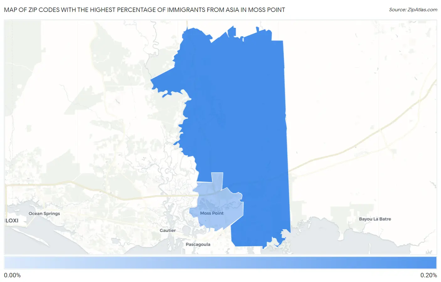 Zip Codes with the Highest Percentage of Immigrants from Asia in Moss Point Map