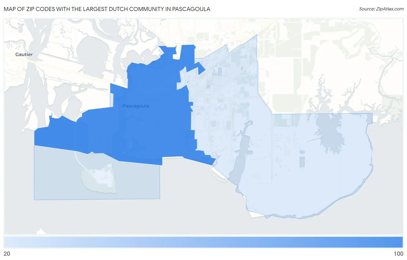 Zip Codes with the Largest Dutch Community in Pascagoula Map