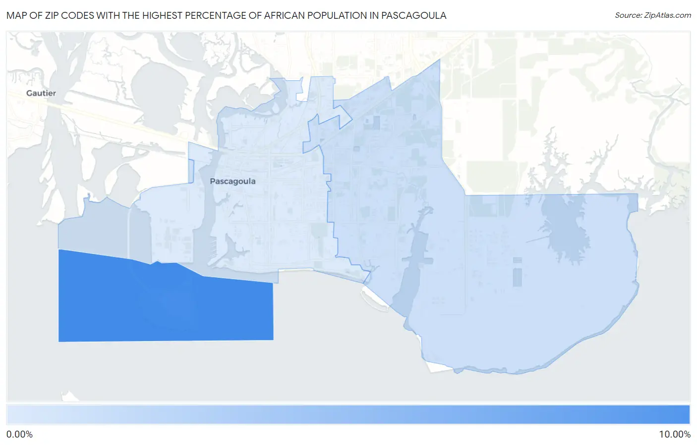 Zip Codes with the Highest Percentage of African Population in Pascagoula Map