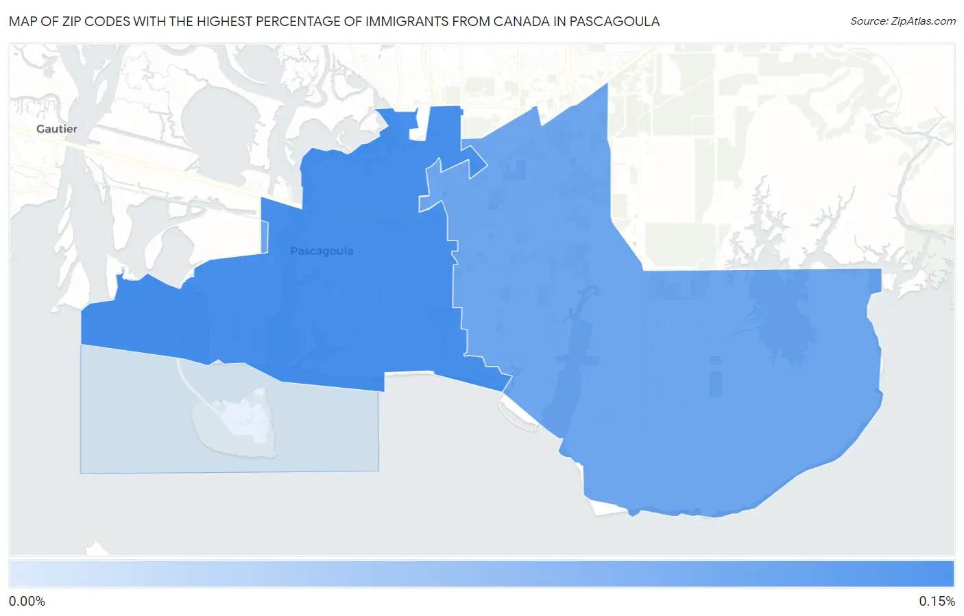 Zip Codes with the Highest Percentage of Immigrants from Canada in Pascagoula Map