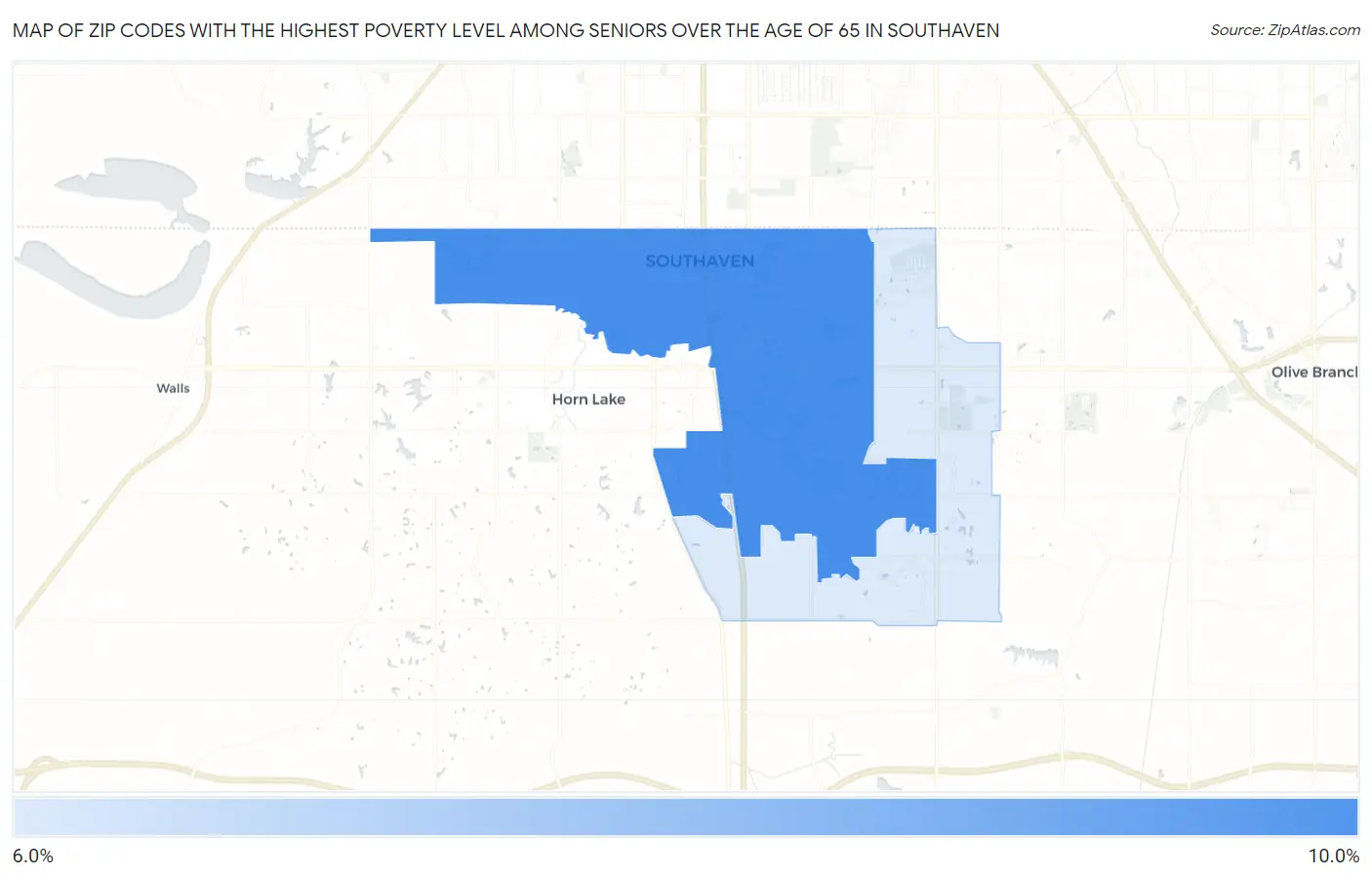 Zip Codes with the Highest Poverty Level Among Seniors Over the Age of 65 in Southaven Map