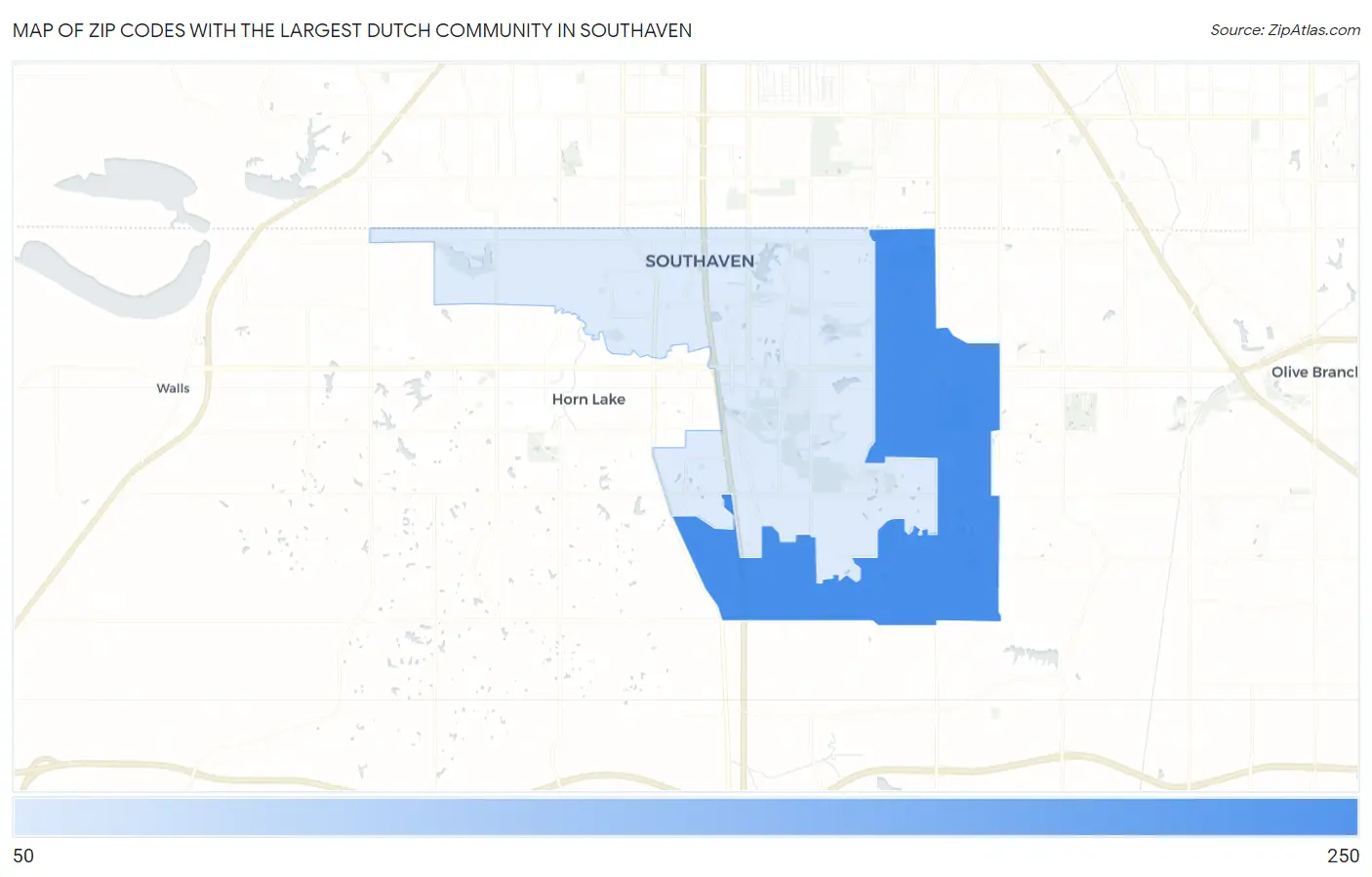 Zip Codes with the Largest Dutch Community in Southaven Map