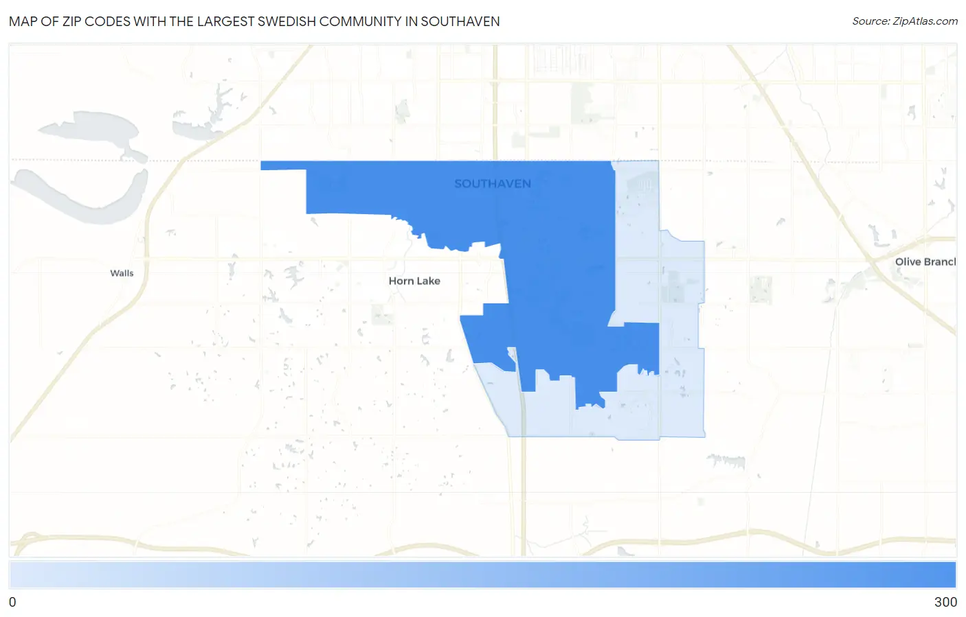 Zip Codes with the Largest Swedish Community in Southaven Map