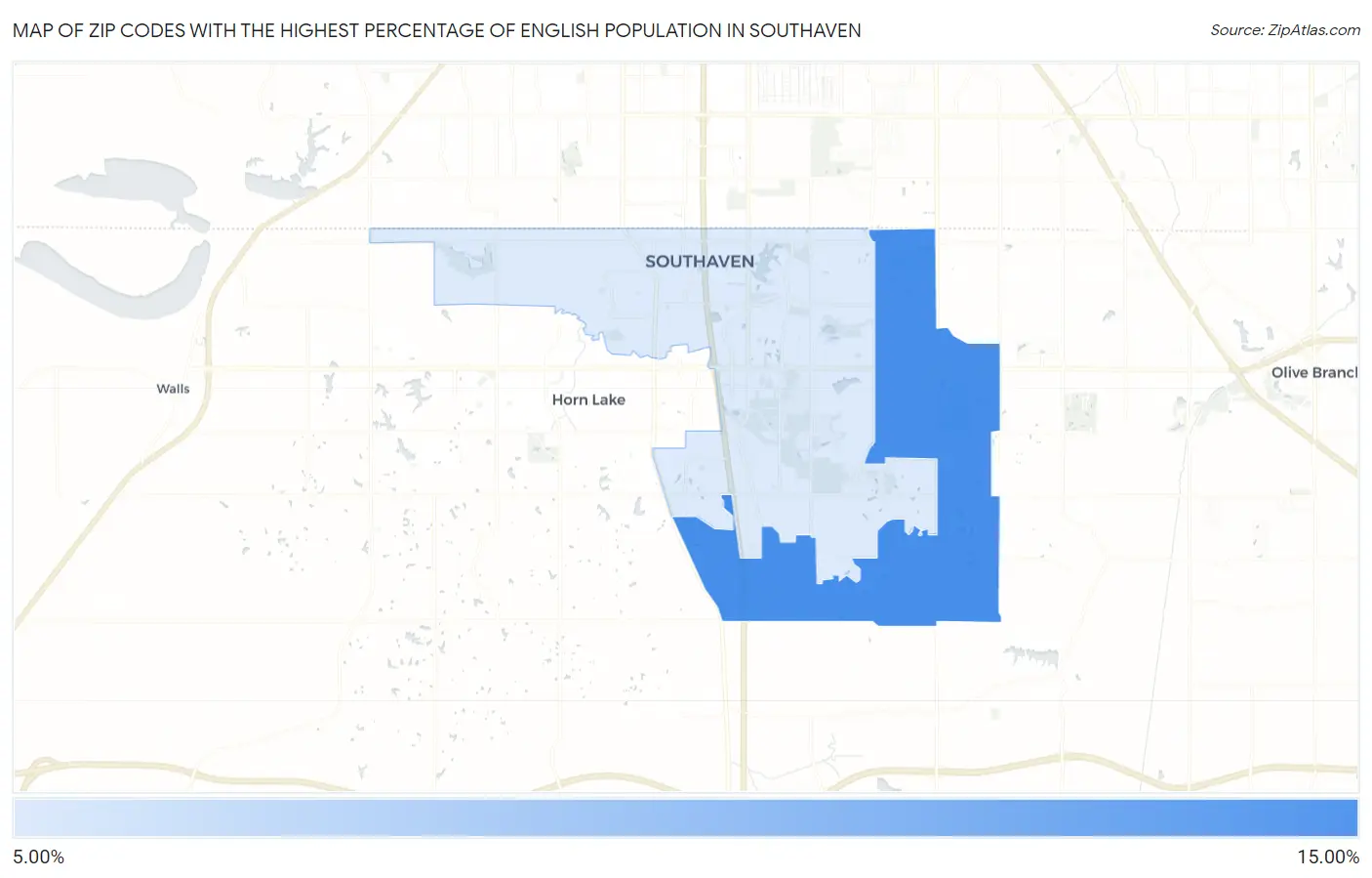 Zip Codes with the Highest Percentage of English Population in Southaven Map
