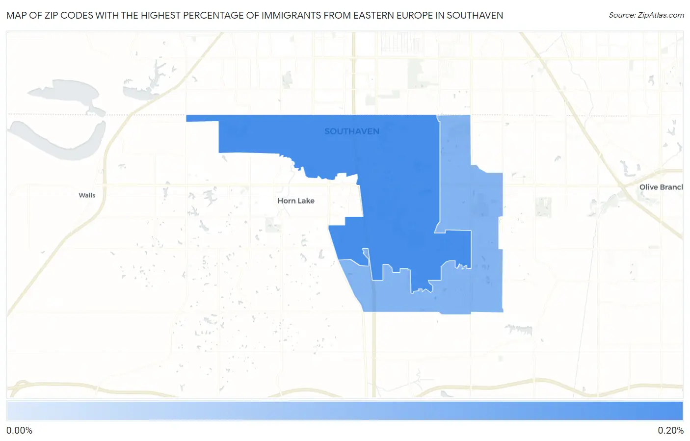 Zip Codes with the Highest Percentage of Immigrants from Eastern Europe in Southaven Map