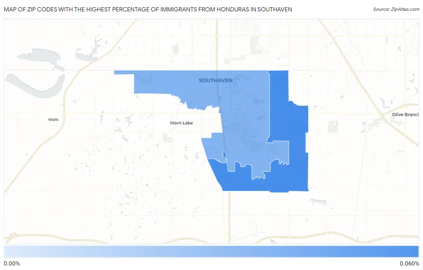 Zip Codes with the Highest Percentage of Immigrants from Honduras in Southaven Map