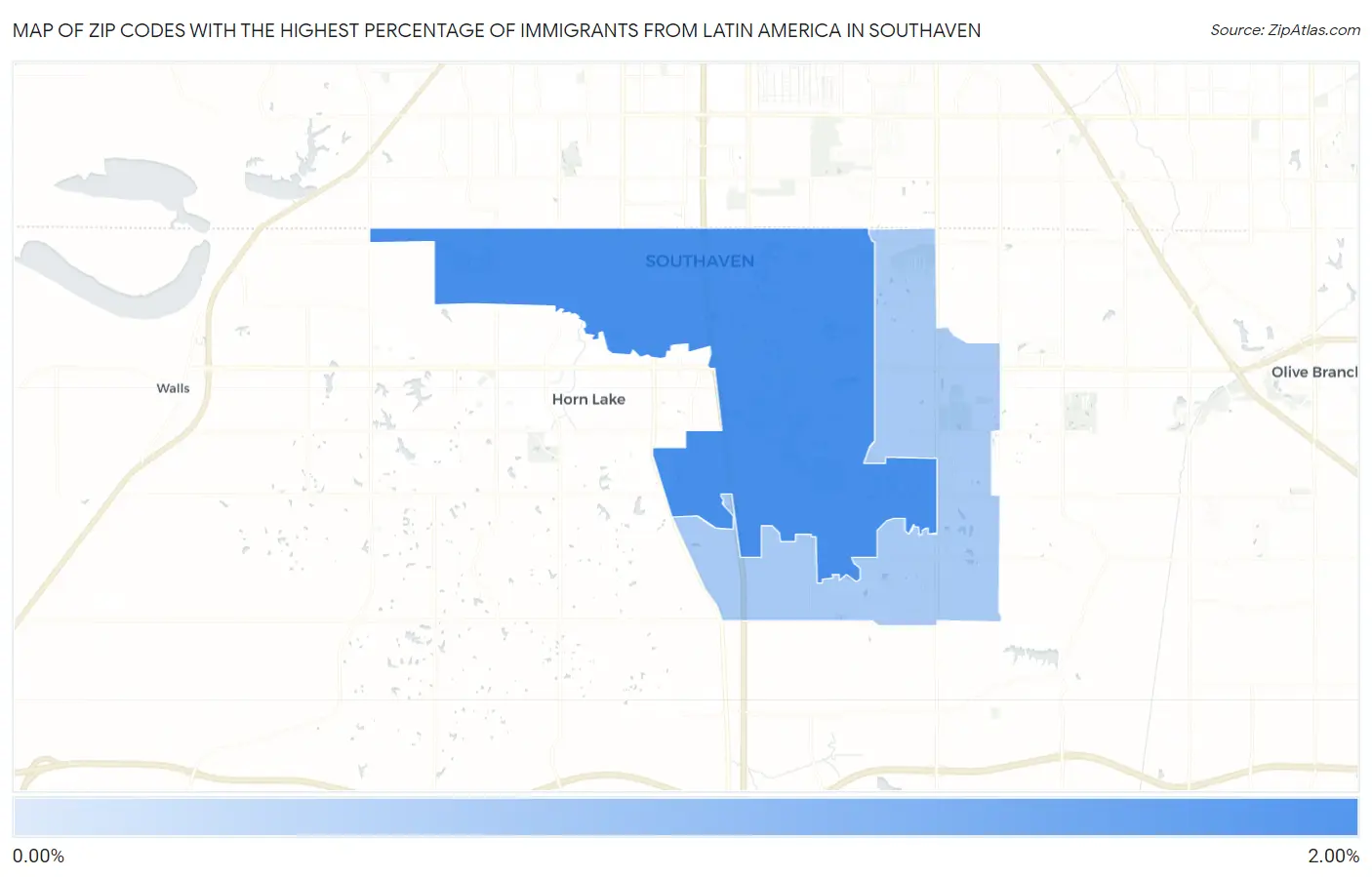 Zip Codes with the Highest Percentage of Immigrants from Latin America in Southaven Map