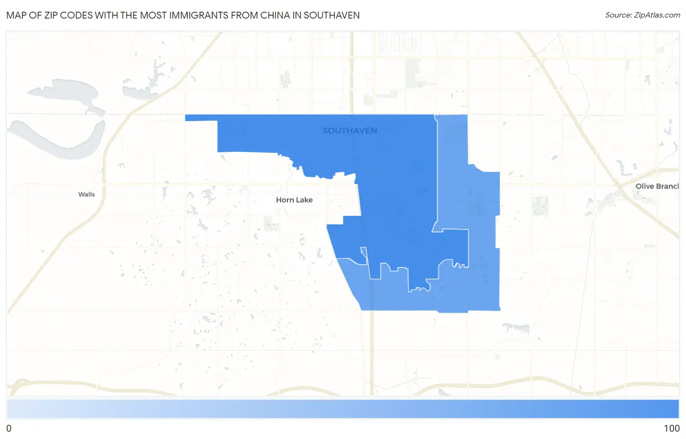 Zip Codes with the Most Immigrants from China in Southaven Map