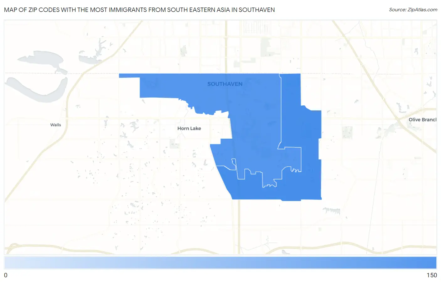 Zip Codes with the Most Immigrants from South Eastern Asia in Southaven Map