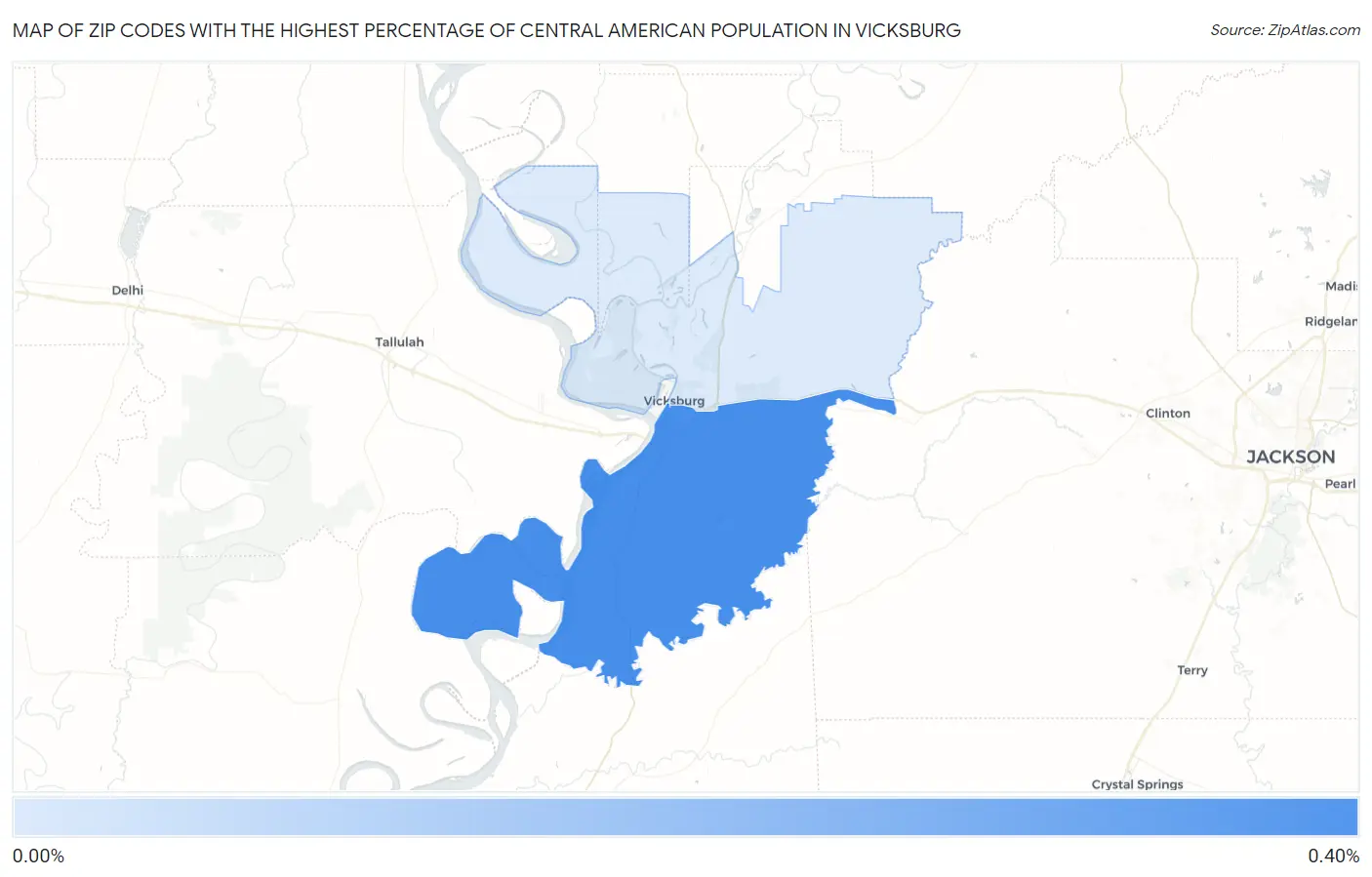 Zip Codes with the Highest Percentage of Central American Population in Vicksburg Map