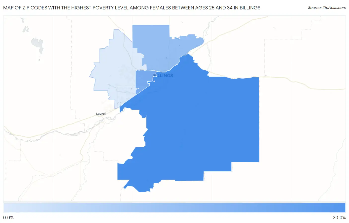Zip Codes with the Highest Poverty Level Among Females Between Ages 25 and 34 in Billings Map