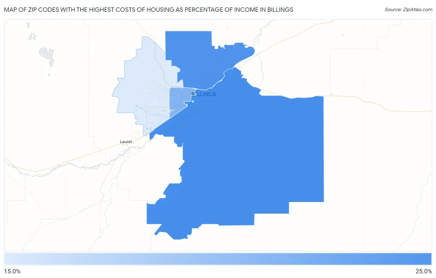 Zip Codes with the Highest Costs of Housing as Percentage of Income in Billings Map