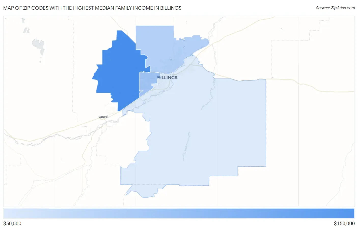 Zip Codes with the Highest Median Family Income in Billings Map