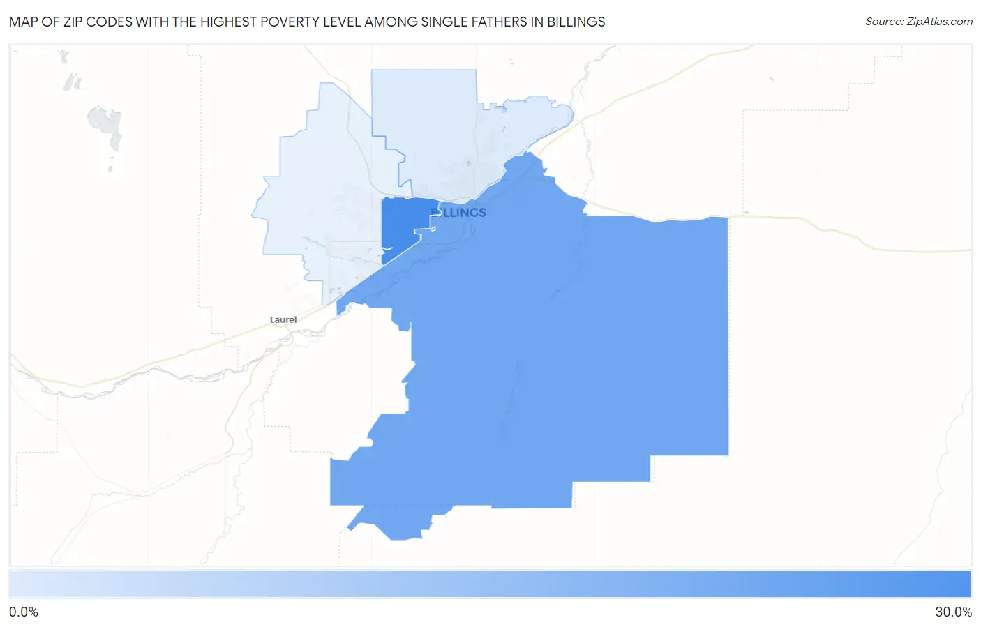 Zip Codes with the Highest Poverty Level Among Single Fathers in Billings Map