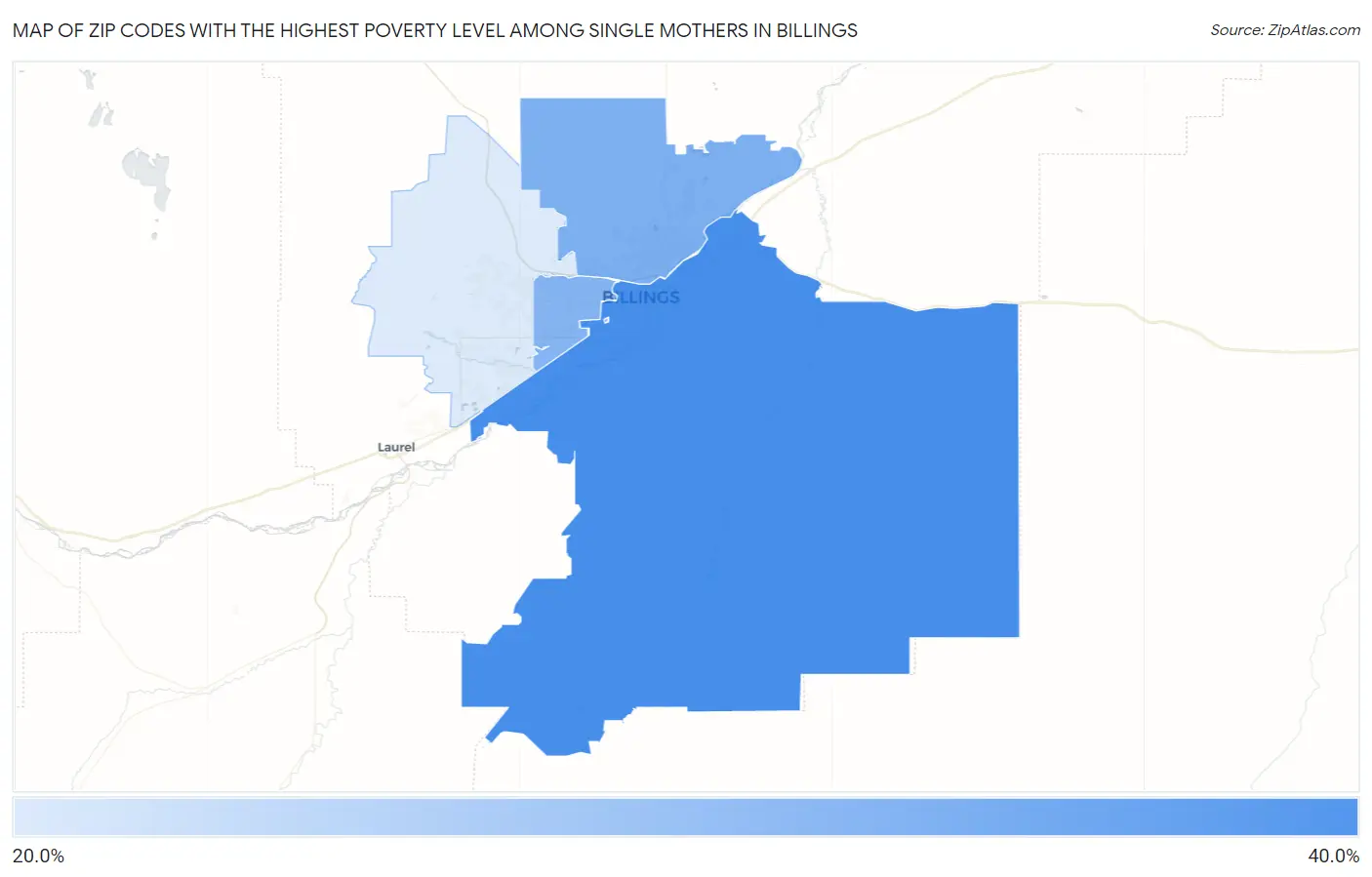 Zip Codes with the Highest Poverty Level Among Single Mothers in Billings Map