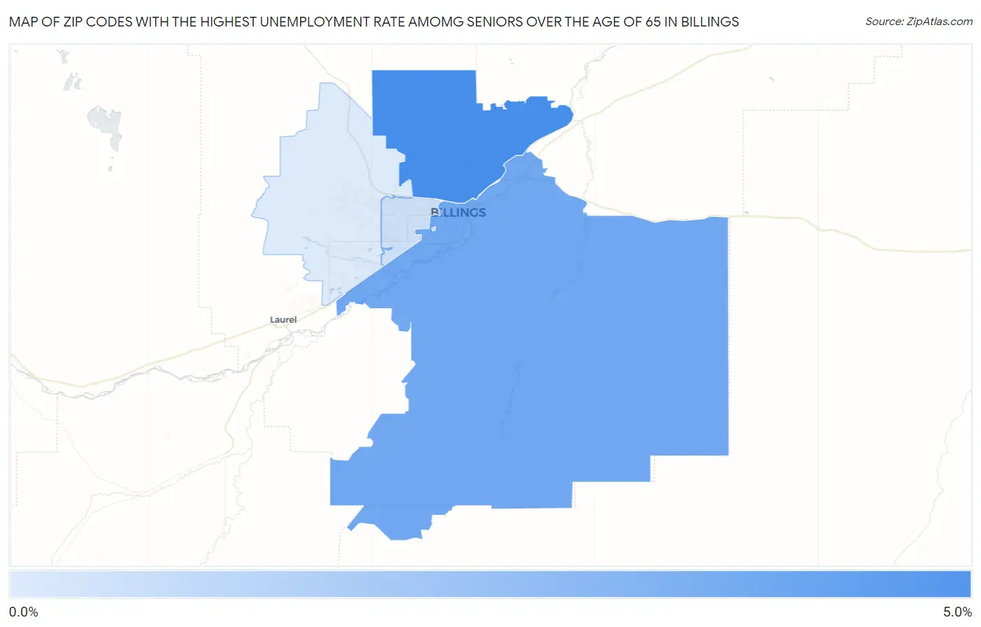 Zip Codes with the Highest Unemployment Rate Amomg Seniors Over the Age of 65 in Billings Map