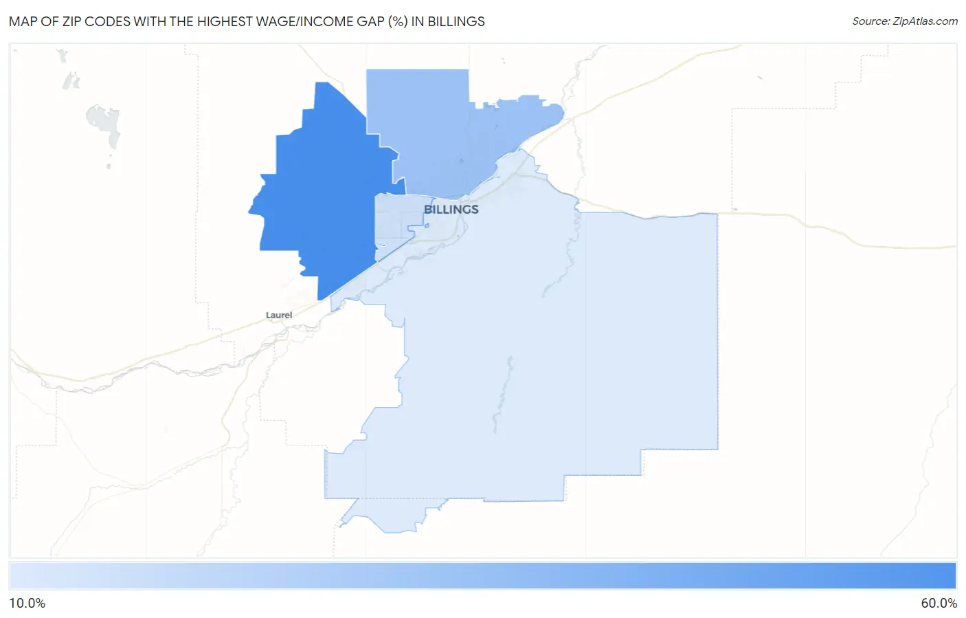 Zip Codes with the Highest Wage/Income Gap (%) in Billings Map