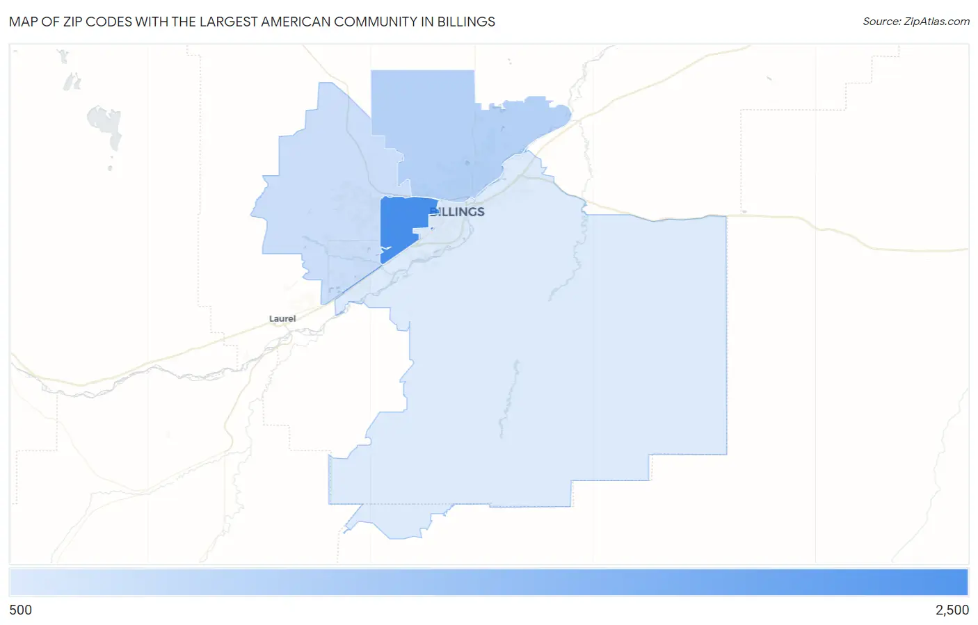 Zip Codes with the Largest American Community in Billings Map