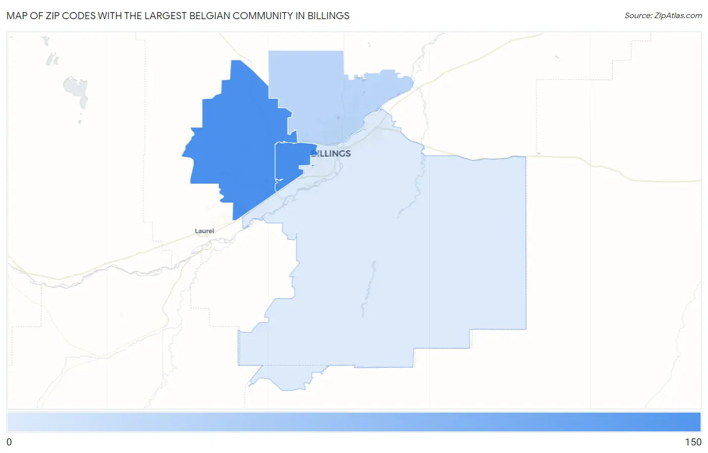 Zip Codes with the Largest Belgian Community in Billings Map