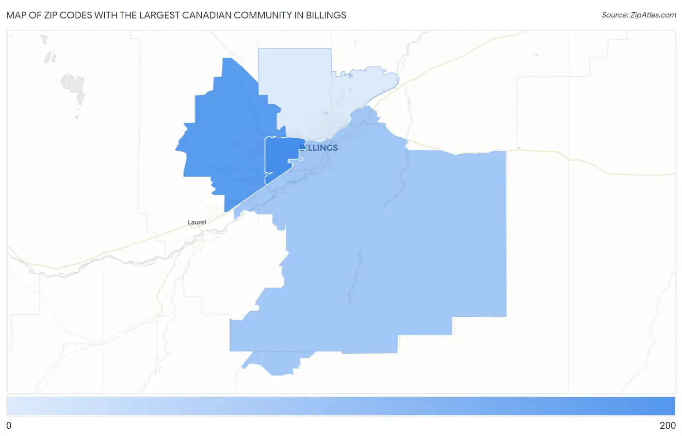 Zip Codes with the Largest Canadian Community in Billings Map