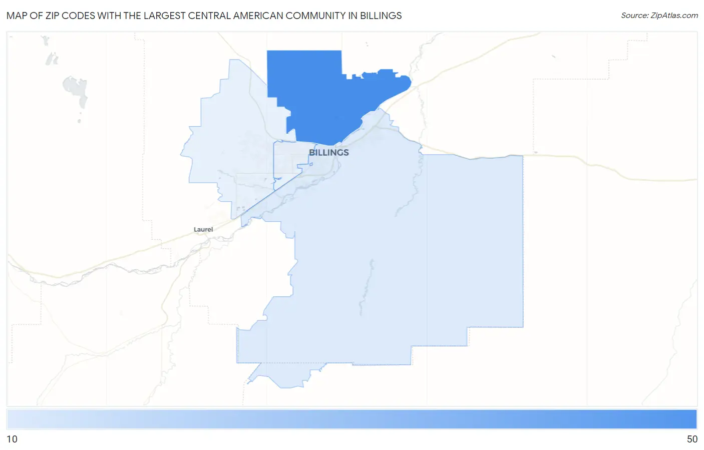 Zip Codes with the Largest Central American Community in Billings Map