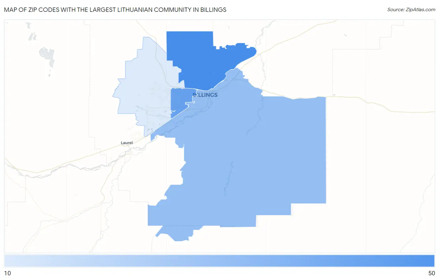 Zip Codes with the Largest Lithuanian Community in Billings Map