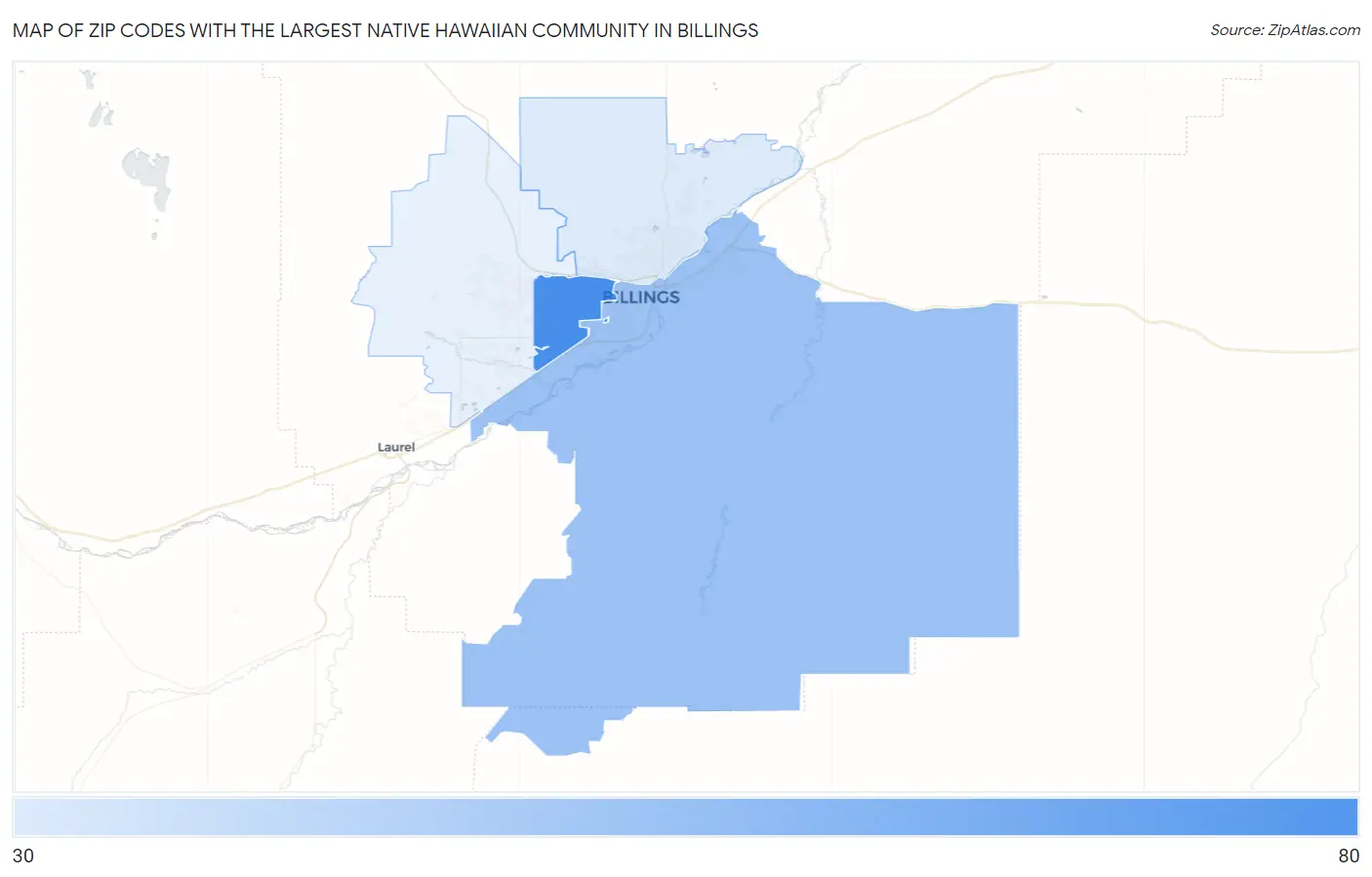 Zip Codes with the Largest Native Hawaiian Community in Billings Map