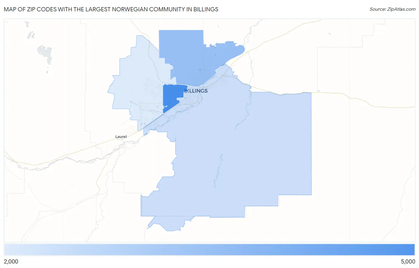 Zip Codes with the Largest Norwegian Community in Billings Map