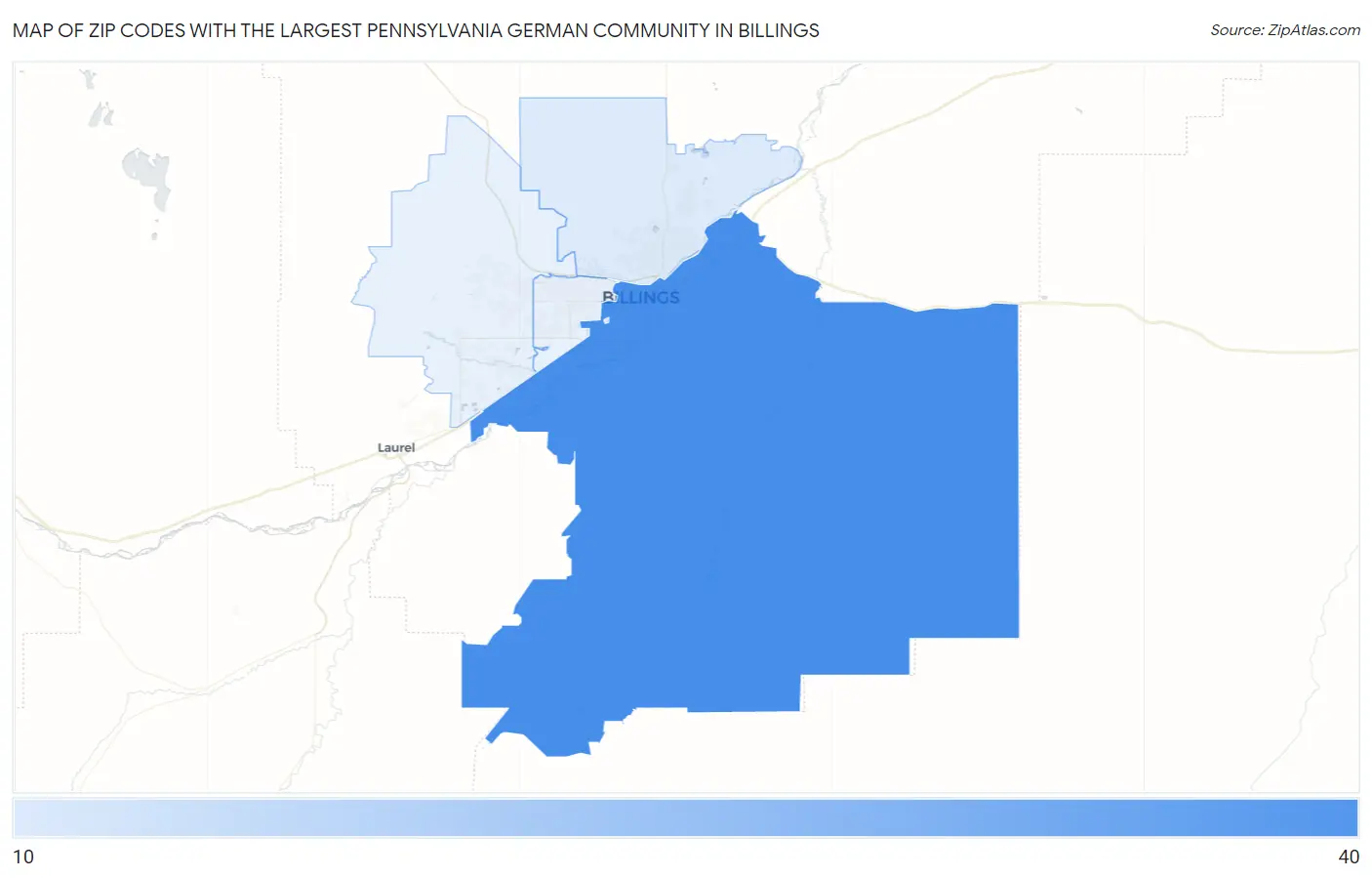 Zip Codes with the Largest Pennsylvania German Community in Billings Map