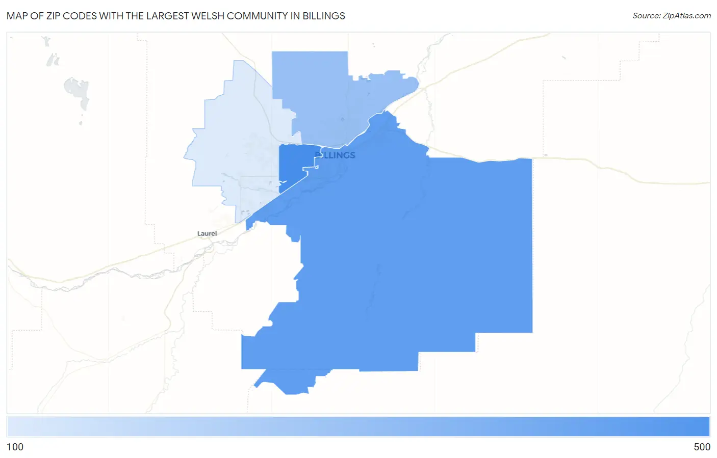 Zip Codes with the Largest Welsh Community in Billings Map