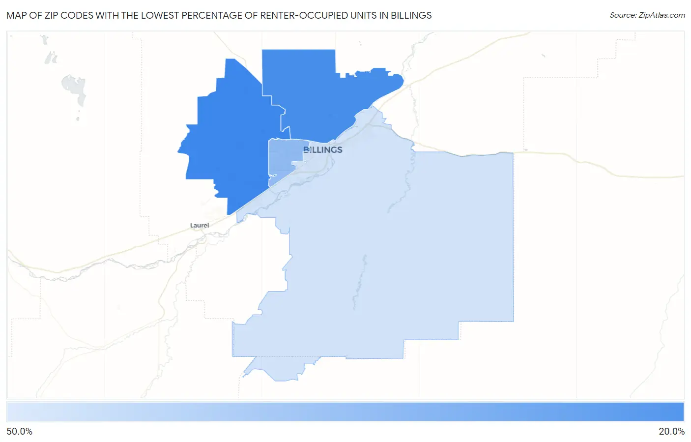 Zip Codes with the Lowest Percentage of Renter-Occupied Units in Billings Map