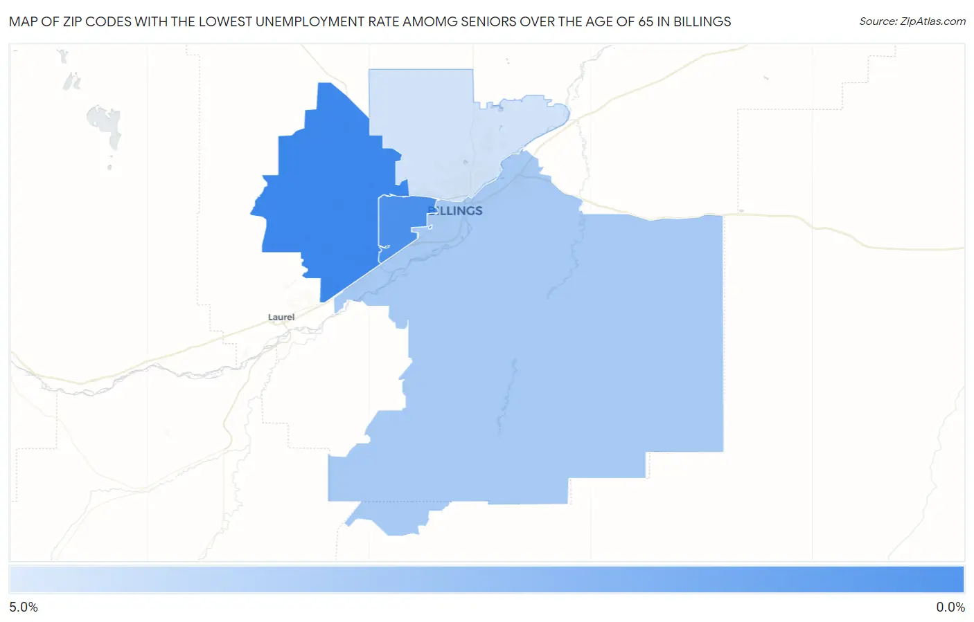 Zip Codes with the Lowest Unemployment Rate Amomg Seniors Over the Age of 65 in Billings Map